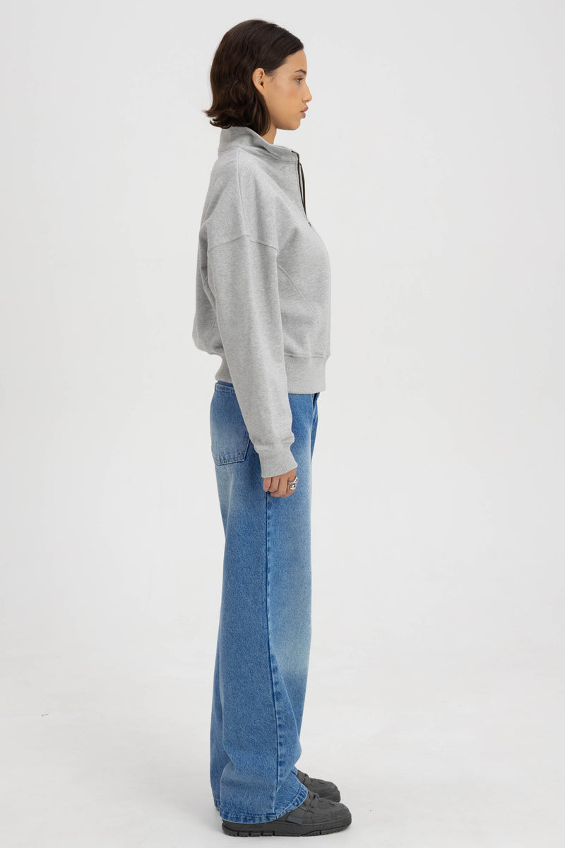 FUNNEL NECK ZIP SWEATSHIRT GREY