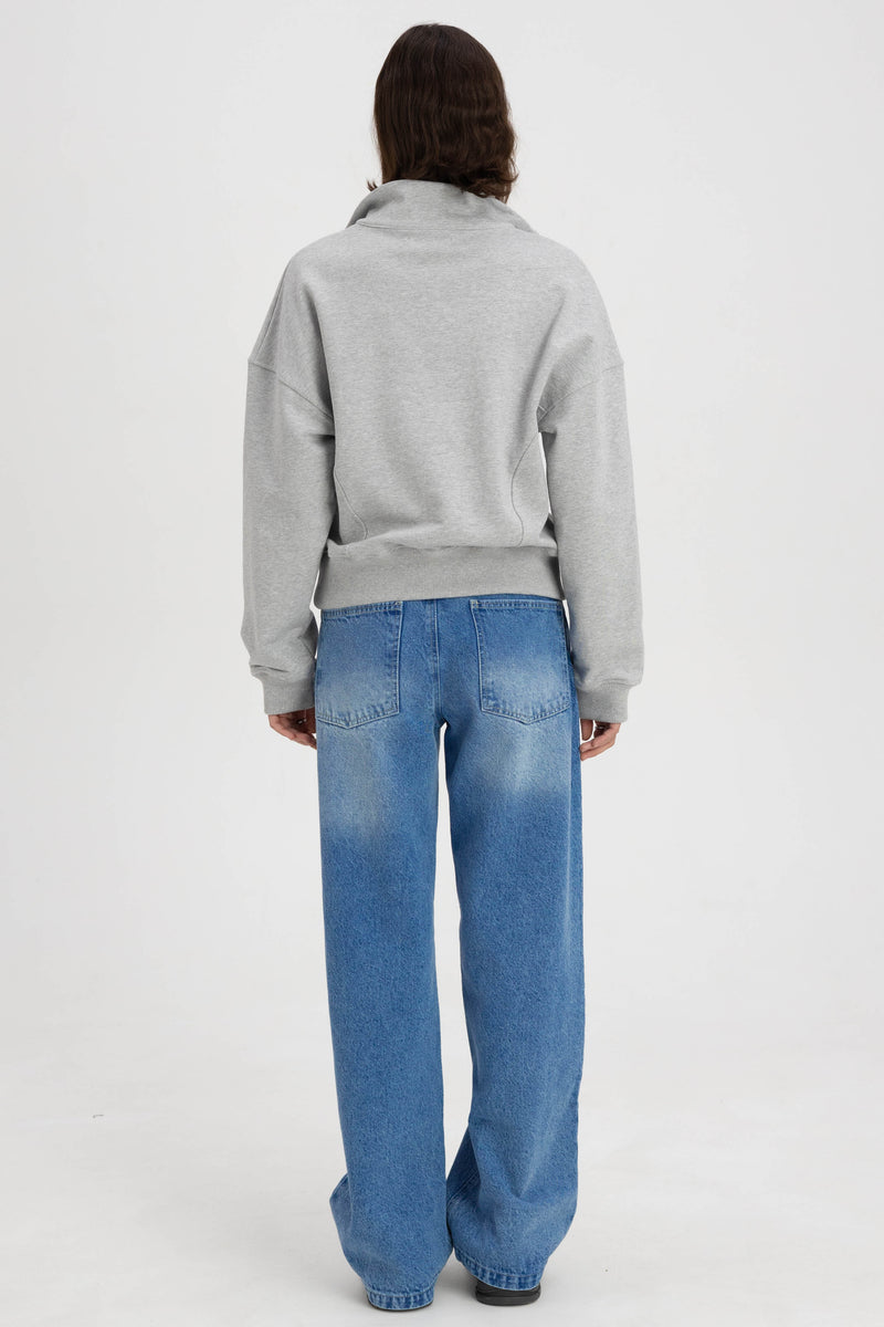 FUNNEL NECK ZIP SWEATSHIRT GREY