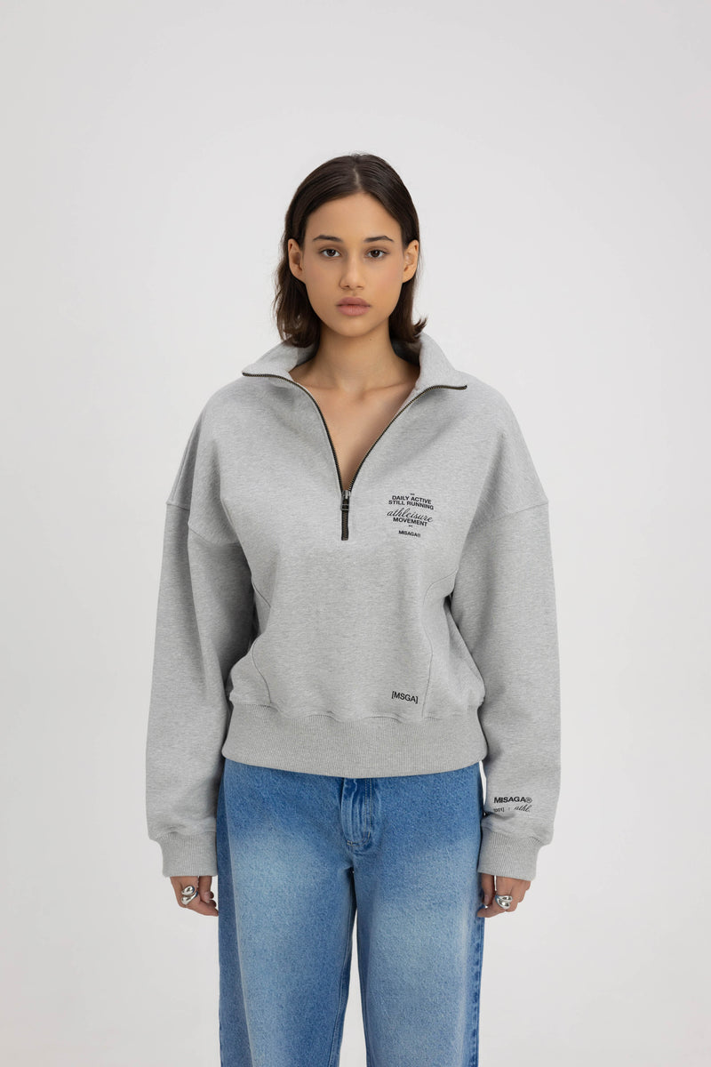 FUNNEL NECK ZIP SWEATSHIRT GREY