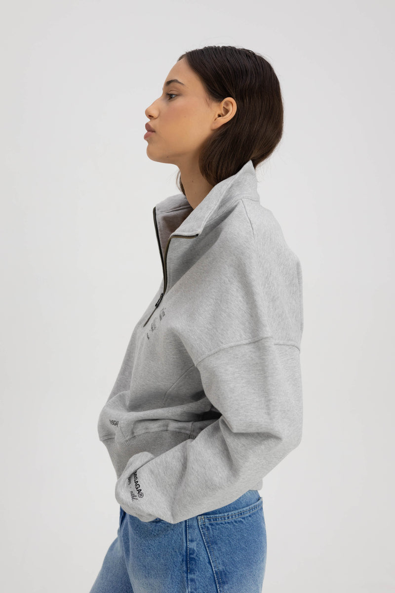 FUNNEL NECK ZIP SWEATSHIRT GREY