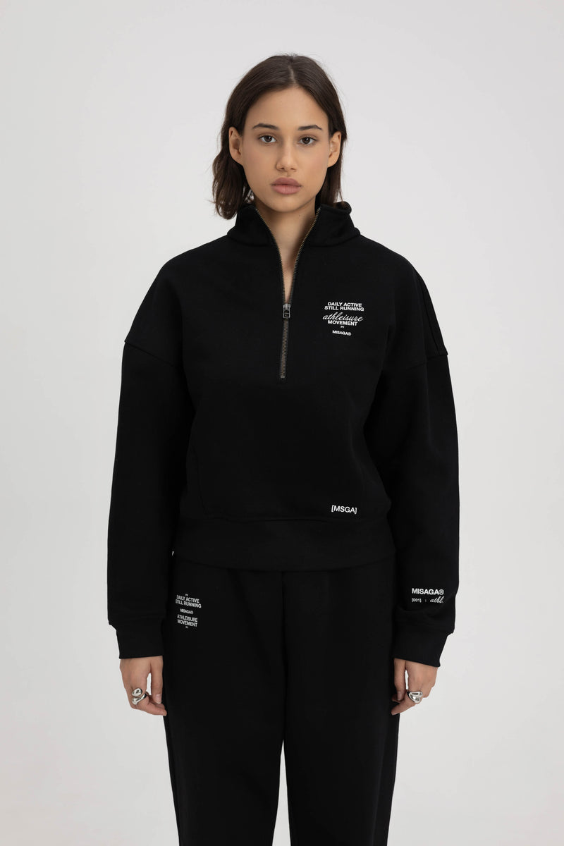 FUNNEL NECK ZIP SWEATSHIRT BLACK