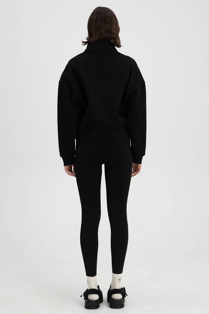 FUNNEL NECK ZIP SWEATSHIRT BLACK