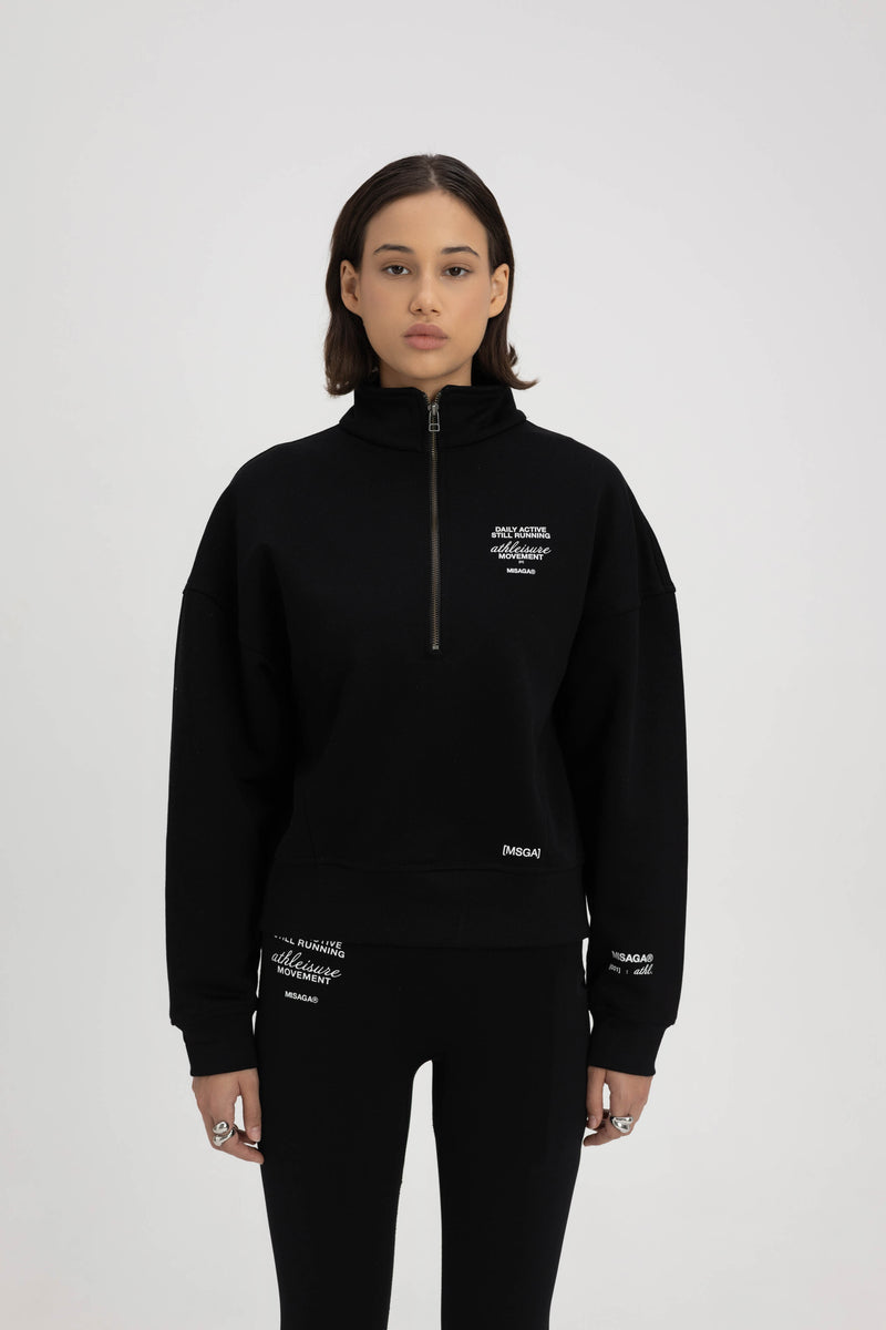 FUNNEL NECK ZIP SWEATSHIRT BLACK