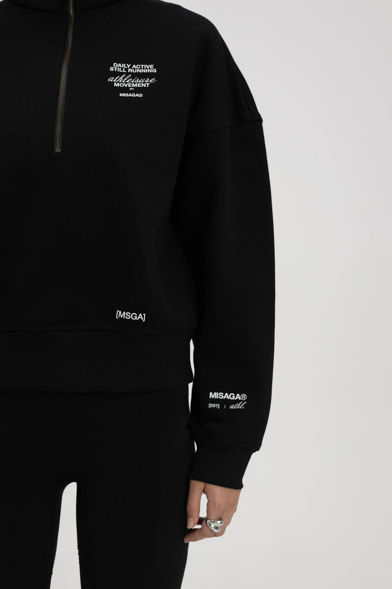 FUNNEL NECK ZIP SWEATSHIRT BLACK