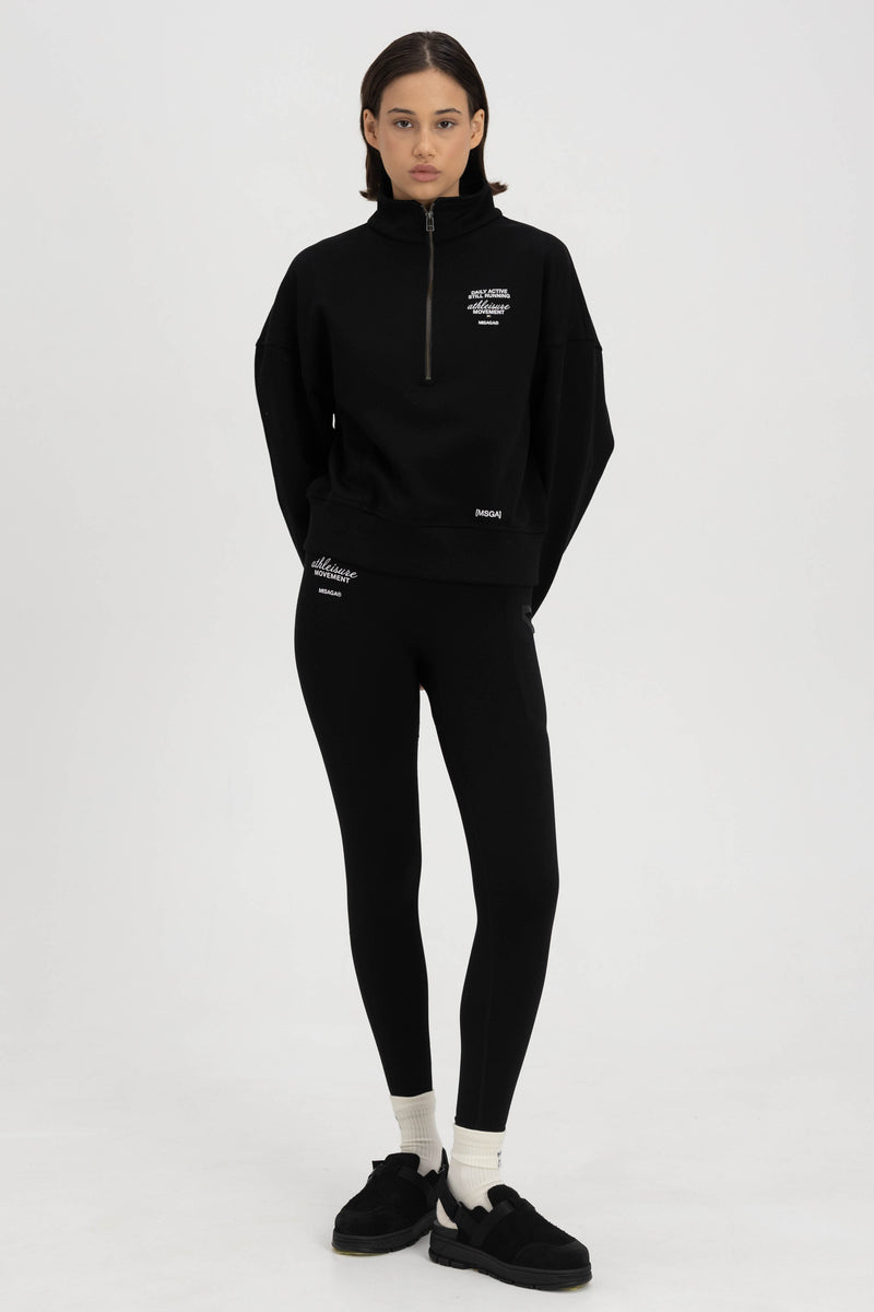 FUNNEL NECK ZIP SWEATSHIRT BLACK