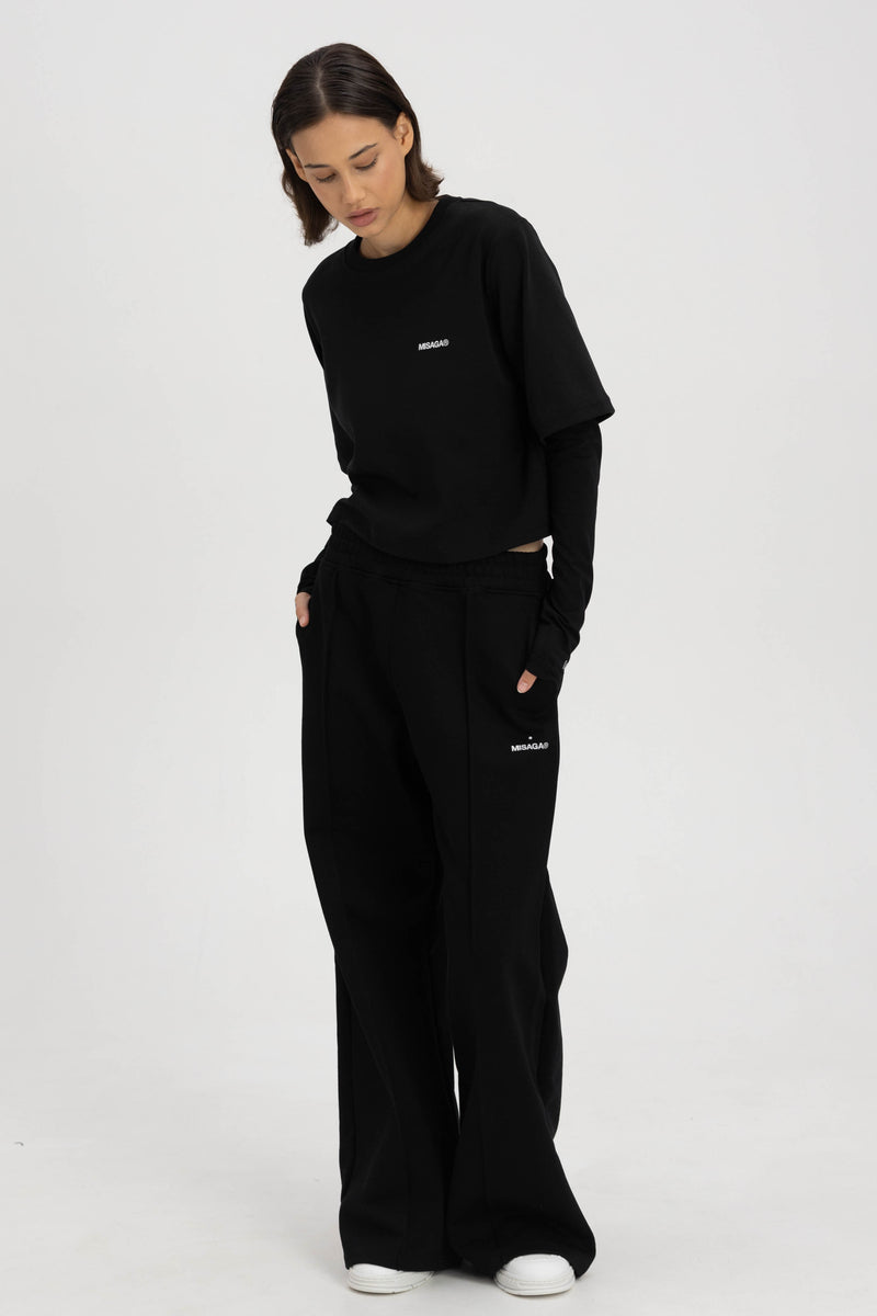 CREASE WIDE-LEG SWEATPANTS BLACK