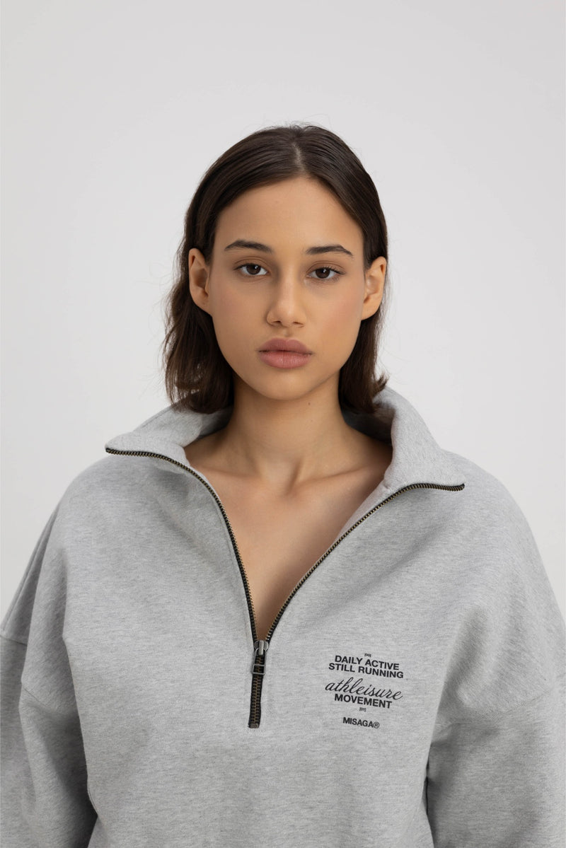 FUNNEL NECK ZIP SWEATSHIRT GREY