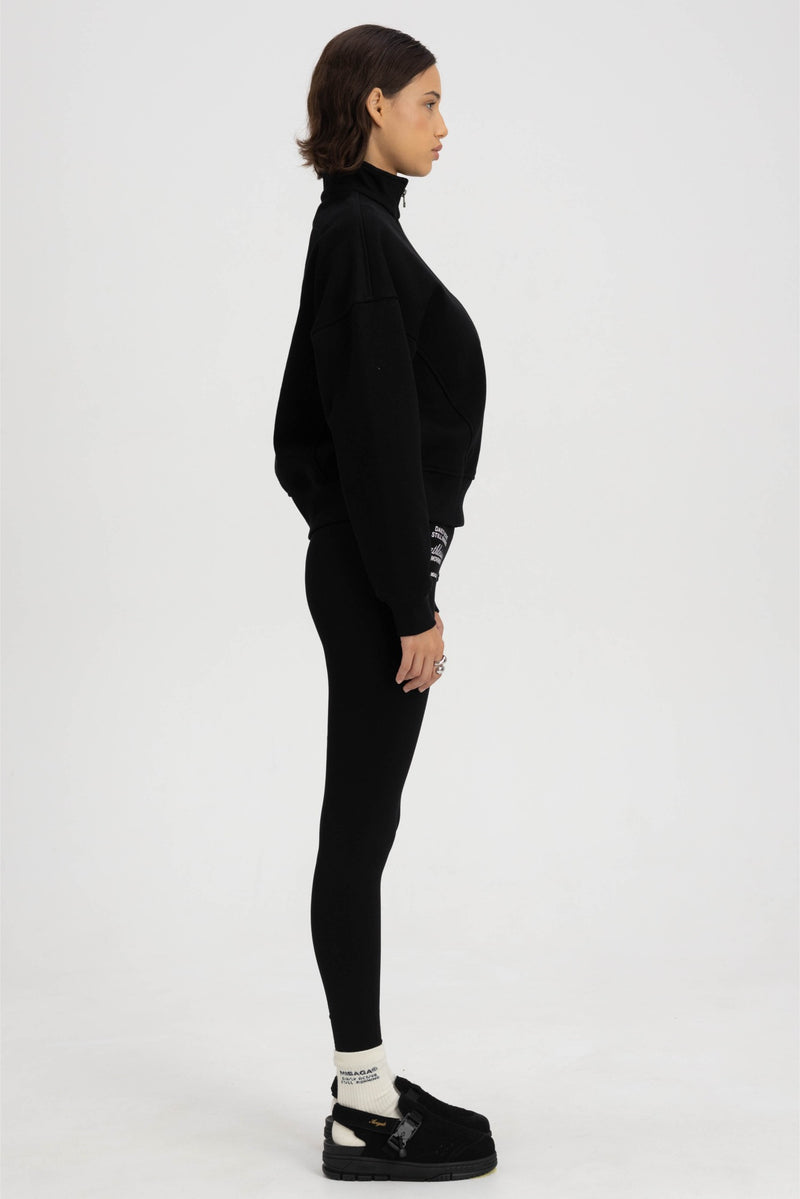 FUNNEL NECK ZIP SWEATSHIRT BLACK