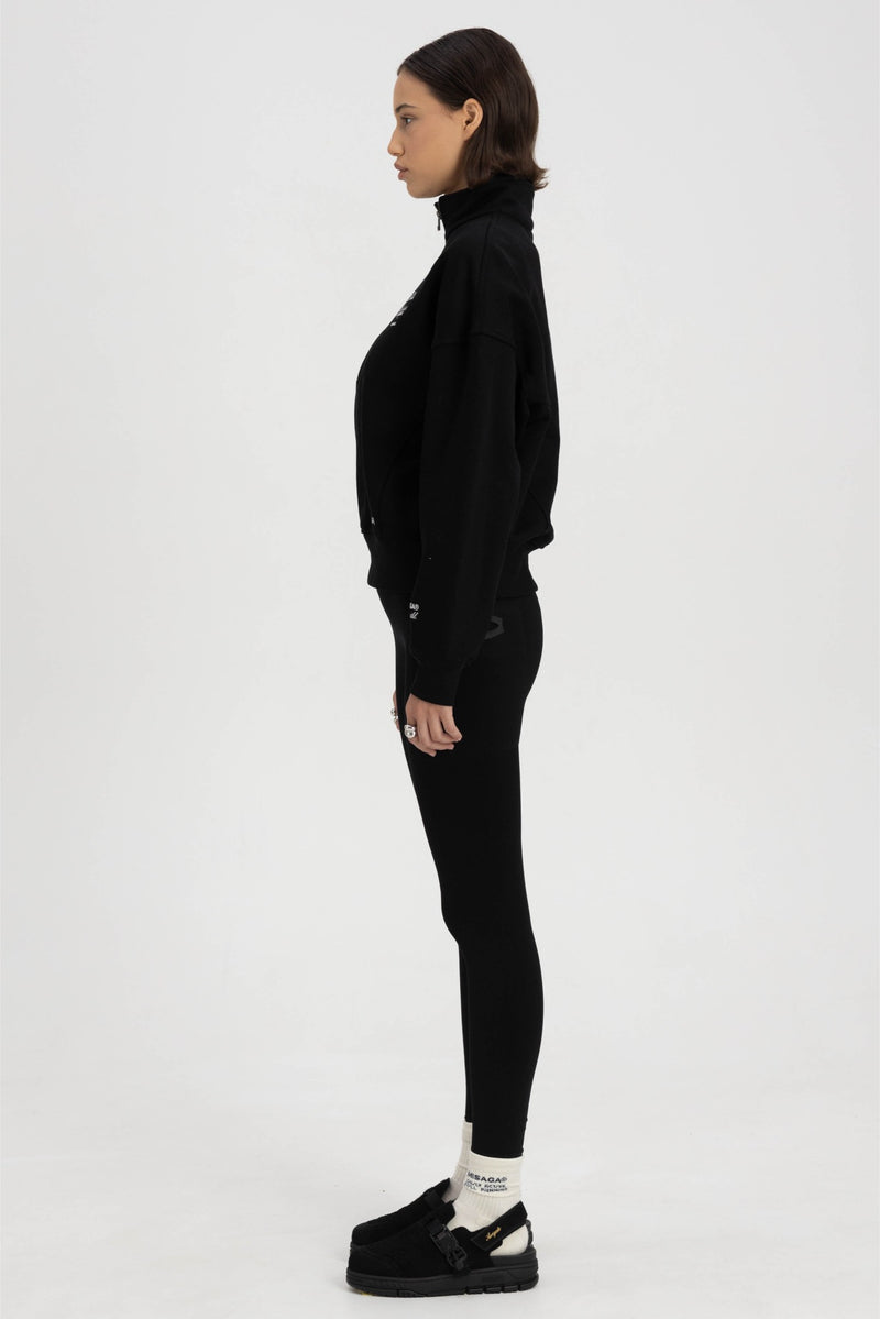 FUNNEL NECK ZIP SWEATSHIRT BLACK