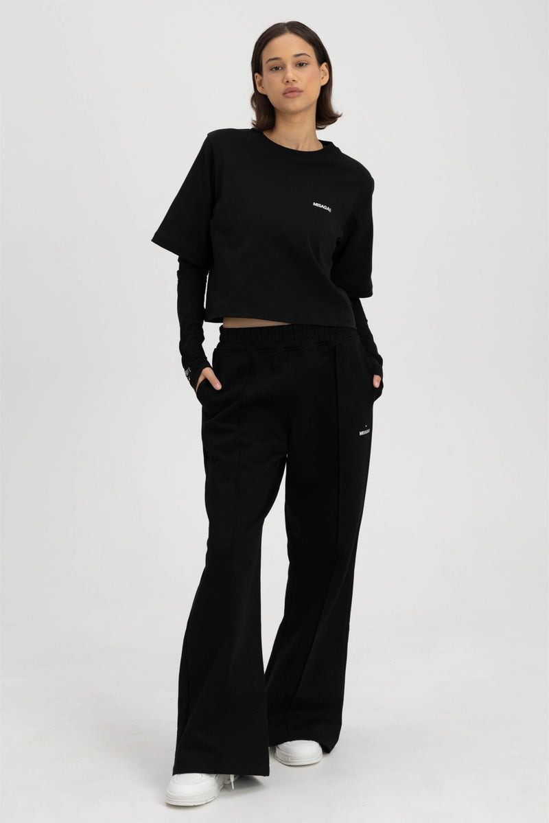 CREASE WIDE-LEG SWEATPANTS BLACK